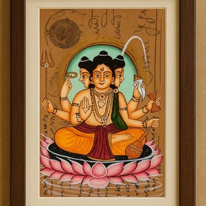 Hand-Painted Panchmukhi Dattatreya Postcard: Hindu God Art