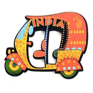 Imán de tuk tuk indio hecho a mano: un colorido recuerdo de rickshaw