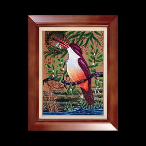 Arte de cartão postal de pássaros pintada à mão | Decoração de parede vintage reciclada | Pintura de pássaros boho com peixes | Presente para amantes da natureza | Pintura de arte botânica