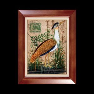 Sottobicchiere vintage con uccello indiano - Sottobicchiere con arte naturalistica dipinta a mano - Decorazione etnica con fauna selvatica - Regalo rustico con arte postale - Sottobicchiere in legno con airone