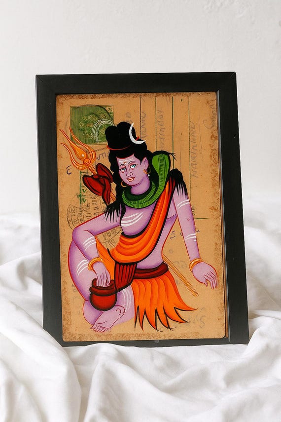 Hand-Painted Lord Shiva Art: Hindu God Painting, Indian Home Decor