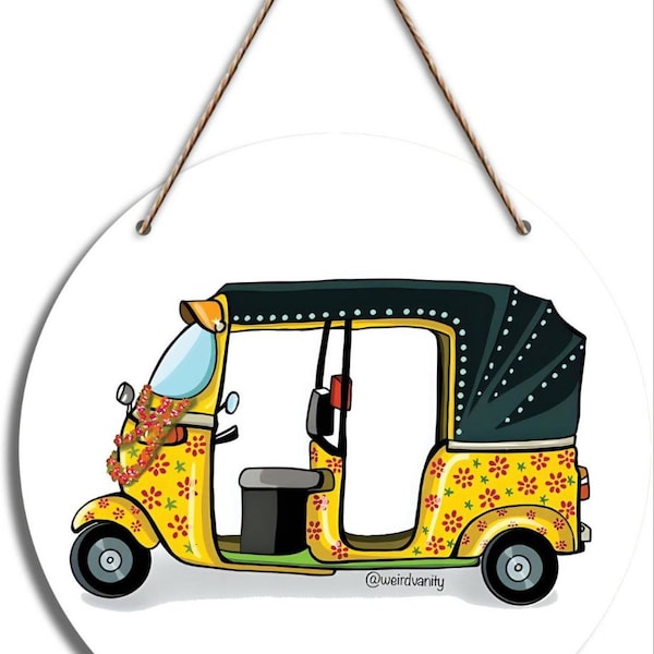 Designer Wooden Indian Souvenir Tuktuk Auto Rickshaw Wooden Door Hanger, Home and Office Decor Wall Hanging, Vintage Wall Hanging