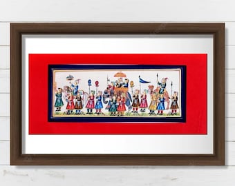 Original miniature royal elephant procession of Maharaja & Maharani handmade Painting on silk Indian Living Room Decor