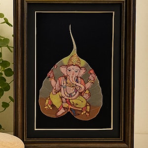 Lord Ganesha Wand Kunst Dry Peepal Blatt Bunte Malerei Indische Gottheit Wand Kunst Schutz Hindu Gott Religiöse Kunst Hinduismus Wohnkultur