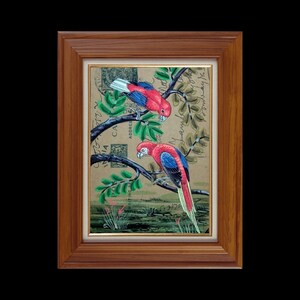 Carte postale perroquet peinte à la main – illustration vintage d'oiseau | Décoration murale exotique | Art folklorique indien inspiré de la nature à collectionner