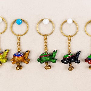 Handmade Painted Turtle Keychain: Indian Boho Bag Charm