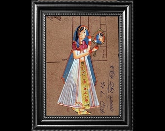 Handmade Rajasthani Woman Miniature Painting - Traditional Indian Bride Postcard
