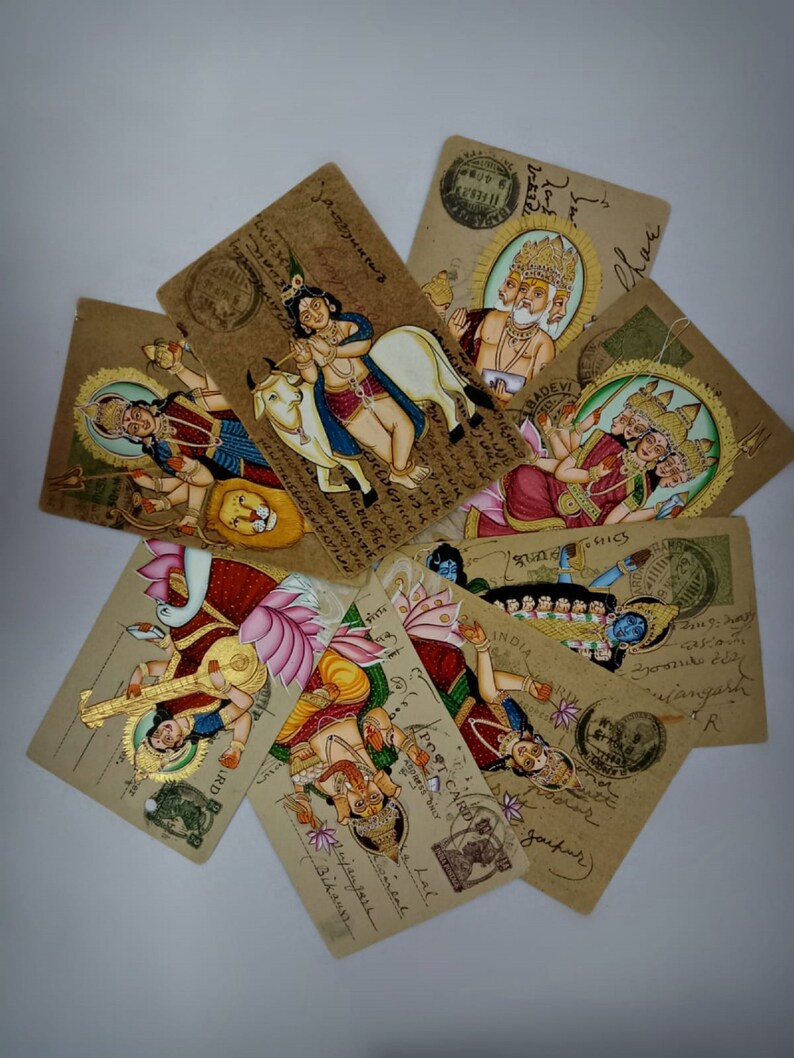 lord-ganesha-painting-on-indian-miniature-vintage-postcard-old