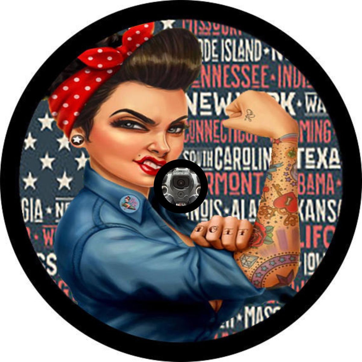 Rosie the Riveter with Tattoos States Spare Tire Cover sold by Inhaler ...
