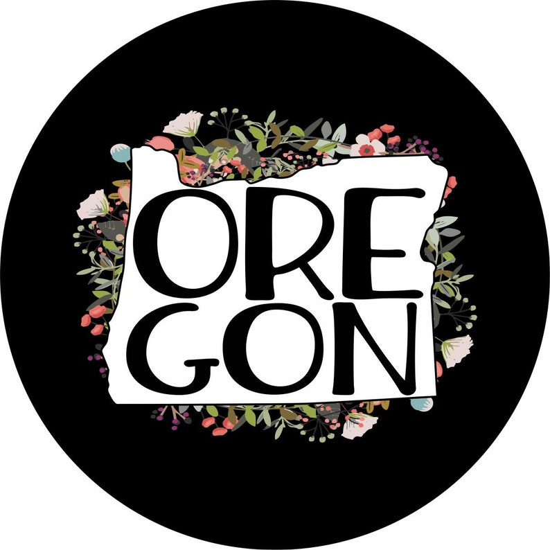 State of Oregon Outline Flowers/Floral Spare Tire Cover for any Vehicle,  Make, Model and Size