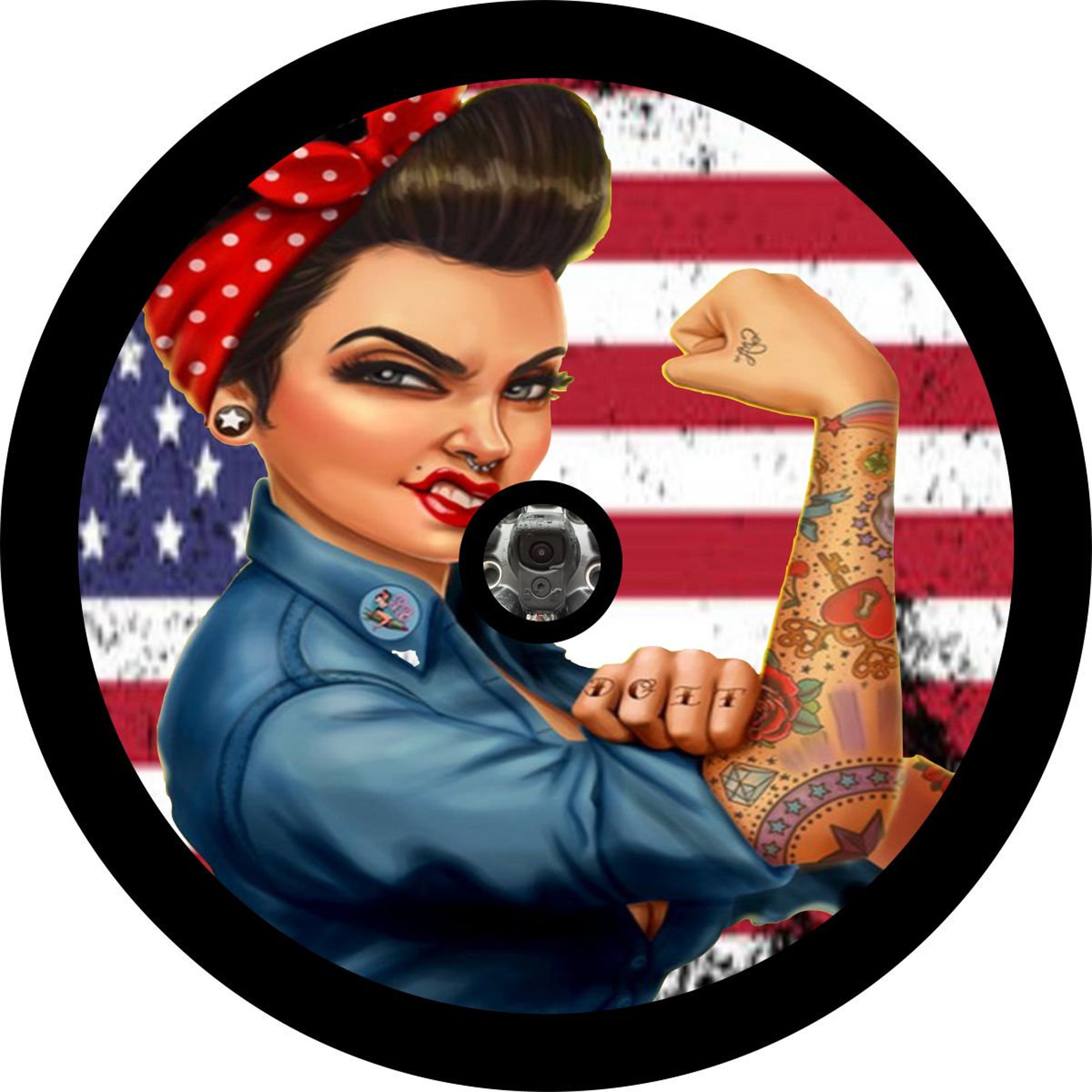 Rosie the Riveter with Tattoos Spare Tire Cover