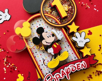Mickey Mouse-taarttopper met confetti-krabbel Mickey-feestdecor Eerste verjaardag Oh Twodles