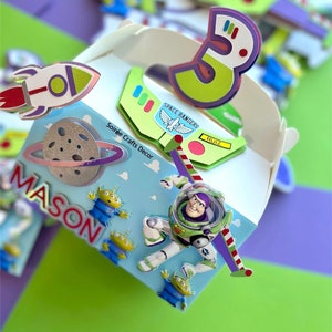 Buzz Lightyear Gable Favor Box w/manual movement Toy Story Theme Birthday Two Infinity & Beyond  Disney Lightyear Party Banner