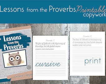 Proverbs Printable Copywork in Print + Cursive from WEB translation