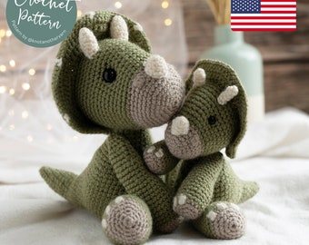 Cera and Tops Triceratops Amigurumi Crochet Pattern, English(us) Dinosaur PDF Pattern