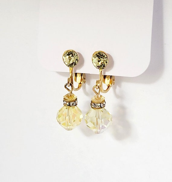 Vintage Clip-On Earrings Iridescent Yellow Champa… - image 2