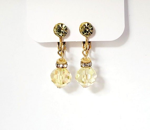 Vintage Clip-On Earrings Iridescent Yellow Champa… - image 1