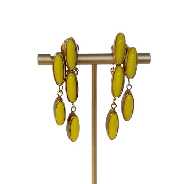 Yellow Dangle Earrings Vintage Mod MCM Clip Ons