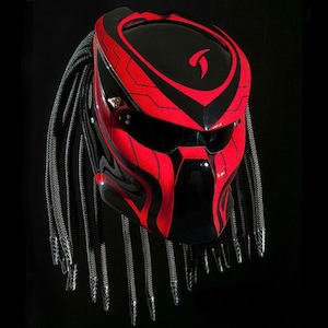 Custom Predator Motorcycle Helmet Red Line (DOT And ECE Approved)