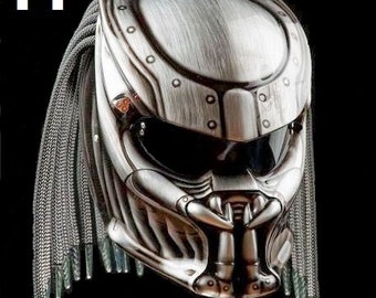 Handmade Predator Motorcycle Helmet: White Bamboo Style (DOT ECE