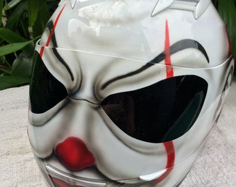 Custom Motorcyle Helmet AirBrush Mad Killer Scary Clown IT (DOT And ECE Approved)