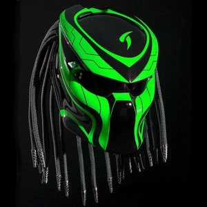 Custom Predator Motorcycle Helmet Green Line (DOT And ECE Approved)