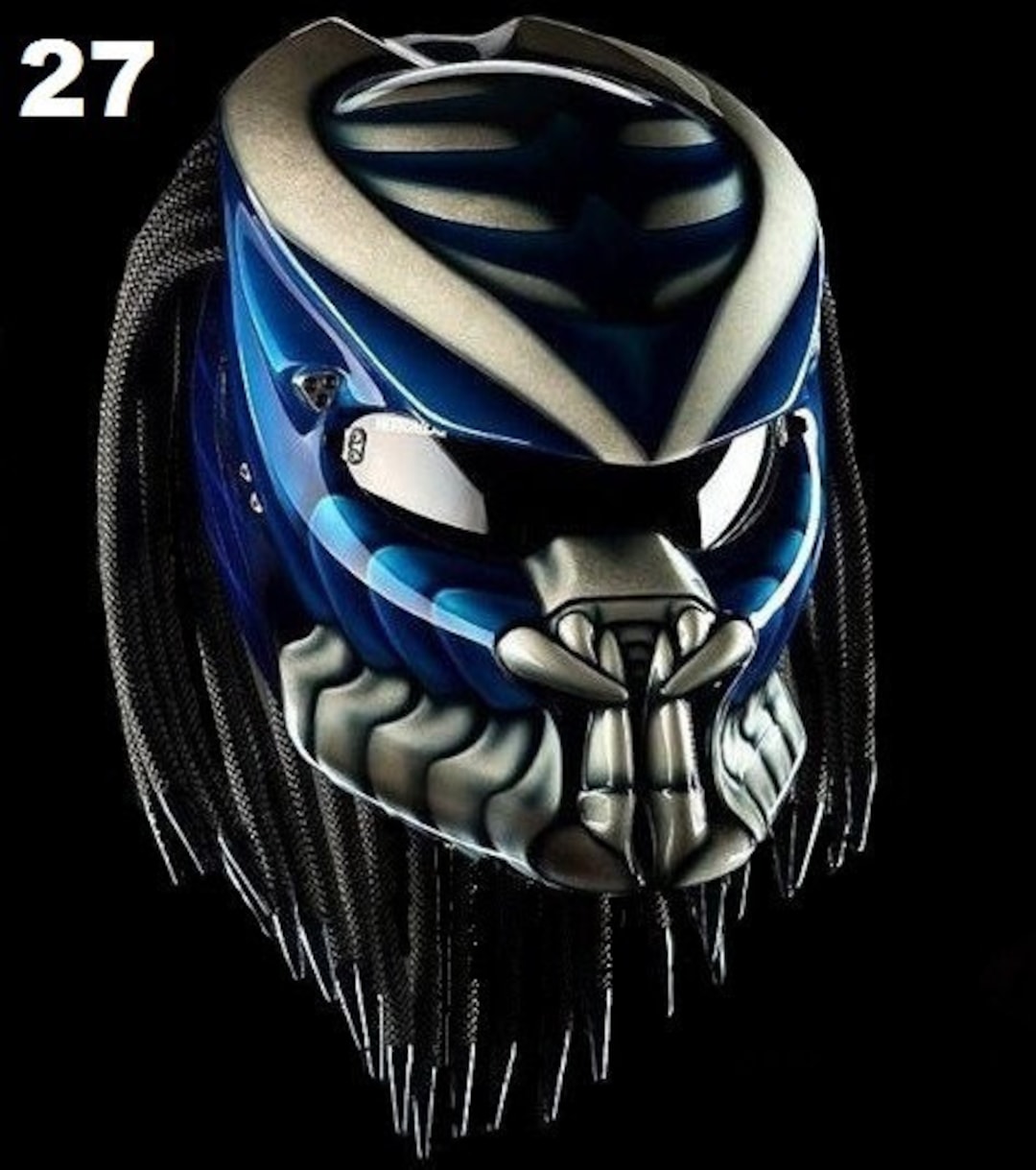 Custom Predator Motorcycle Helmet: Blue Shark Style (DOT & ECE
