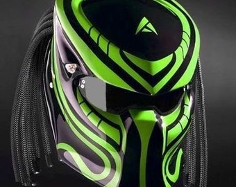 The Predator Motorcycle Helmet Green Line Graphic (DOT And ECE Approved)