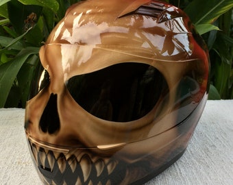 Custom Motorcyle Helmet Airbrush Killer Skull Burning on Fire (DOT