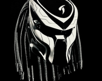 Custom Predator Motorcycle Helmet White Line (DOT And ECE Approved)