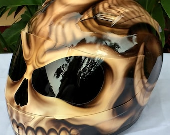 Custom Motorcyle Helmet AirBrush Skull Skull Goat Brown Style (DOT And ECE Approved)
