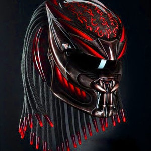 New Custom Predator Motorcycle Helmet Red Fire (DOT And ECE Approved)