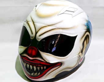 Custom Motorcyle Helmet AirBrush Clown Hair Blue Style (DOT And ECE Approved)