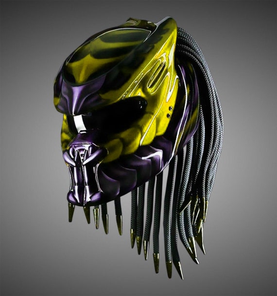custom motorcycle helmet sharp teeth Custom Predator Motorcycle Helmet: Yellow King Style (DOT & ECE Approved)