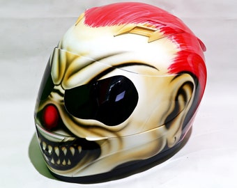 Custom Motorcyle Helmet AirBrush Clown Hair Red Style (DOT And ECE Approved)