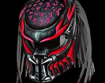 Custom Predator Motorcycle Helmet: Red Water Airbrush (DOT & ECE Approved)