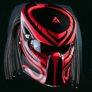 The Predator Motorcycle Helmet Red Line Graphic (DOT And ECE Approved)