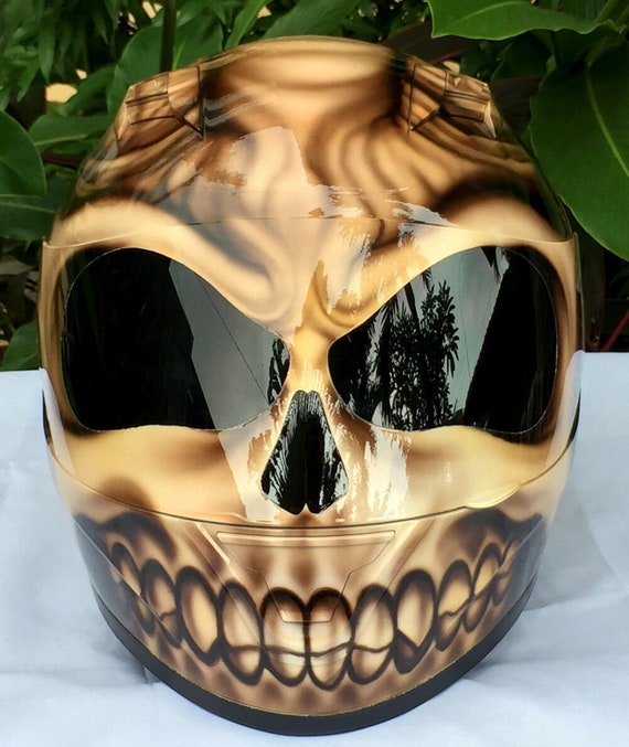 【激レア】 Custom SKULL BEE Custom Motorcyle Helmet Airbrush Skull Skull Goat Brown