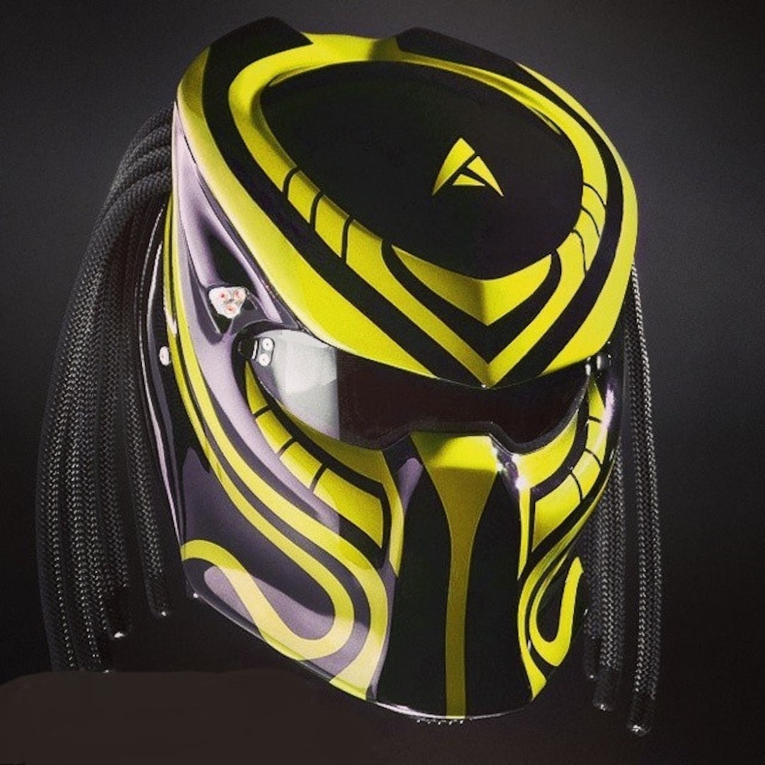 black and yellow motorcycle helmet The Predator Motorcycle Helmet Yellow Line Graphic (DOT and ECE Approved)