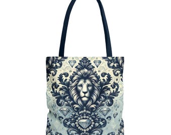 Lion & Diamonds Tote Bag, Elegant Carryall for Animal Lovers