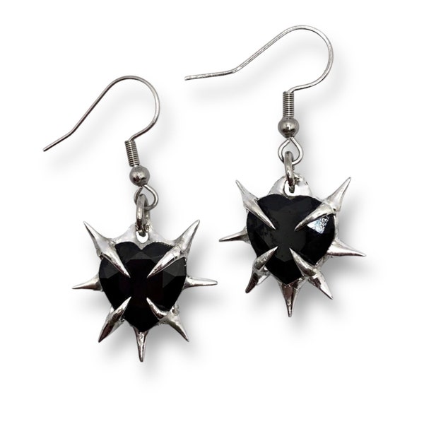 Spiky black heart thorn earrings, y2k, edgy, alt gothic jewelry