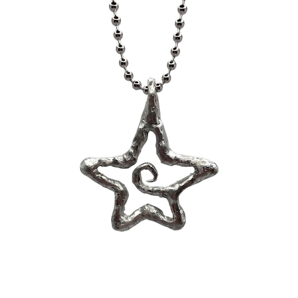 Spiral star liquid metal necklace, statement necklace, y2k , gift