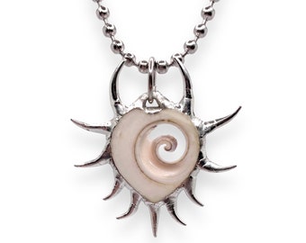 Spiky small spiral shell heart necklace, statement jewelry, y2k, grunge necklace