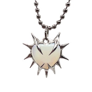 Spiky metal crystal heart pendant, handmade statement jewelry