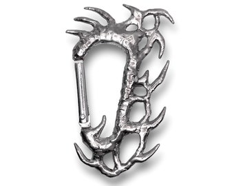 Silver spiky carabiner, y2k metal jewelry, grunge carabiner keychain