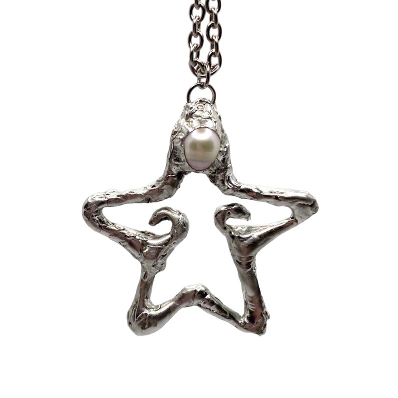 Colgante de estrella hecho a mano de plata líquida de metal, abstracto, regalo de declaración imagen 1