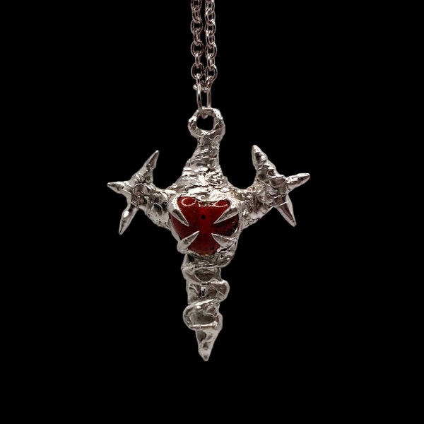 Futuristic cross pendant necklace, y2k, handmade statement jewelry