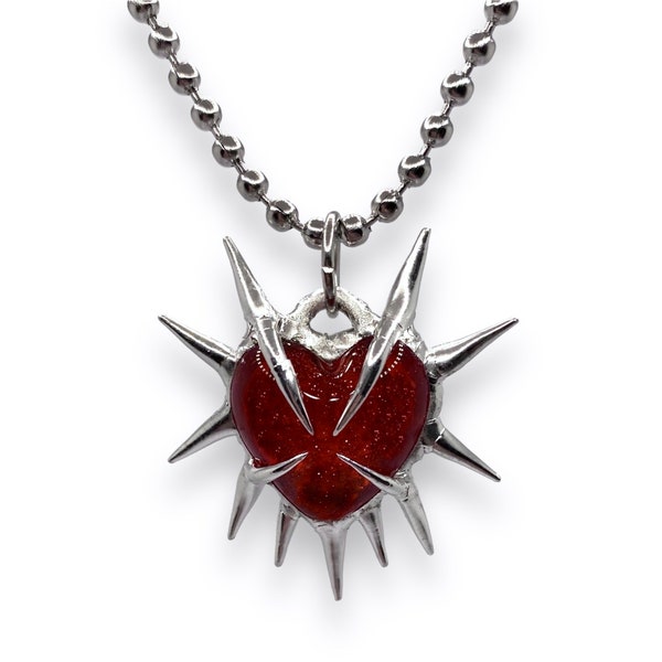 Petit pendentif coeur en verre rouge/violet foncé, bijoux décoratifs en métal faits main