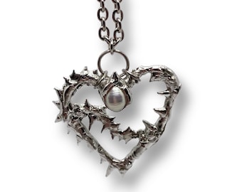 Metal spiky handmade heart pendant, irregular gothic statement jewelry