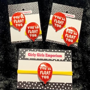 READY TO SHIP Red Balloon Clown Hairbows, Red Balloon Bow, You&#39;ll Float Hairbow, Halloween Clown Hairbow, Halloween Clown Headband, Clown
